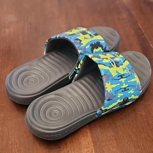 Under Armour Blue and Yellow Slide Sandals - Picture 2 of 3